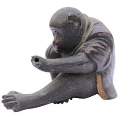 Small Meiji Japanese Bronze Figure of a Monkey Wearing a Kimono