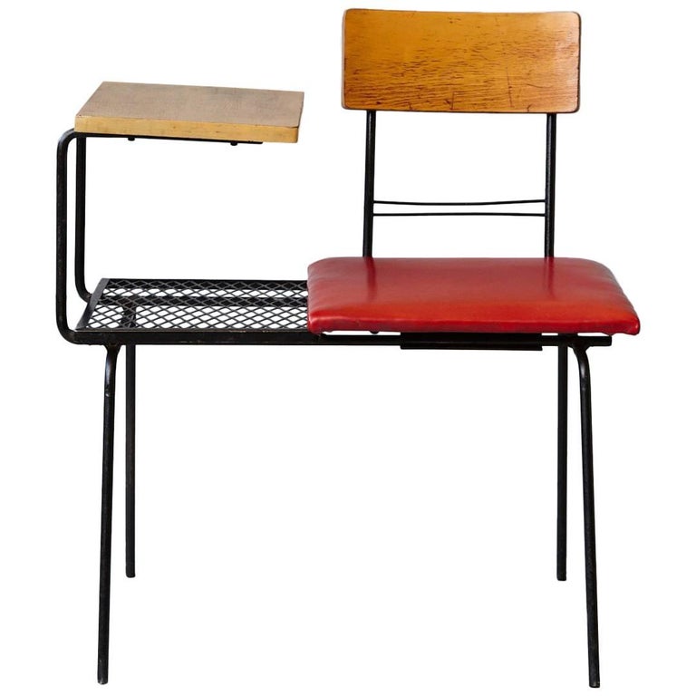 Midcentury Metal Wire Telephone Table And Bench For Left Or Right