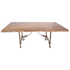 Vintage French Faux-Marble Table with Gilded Iron Base