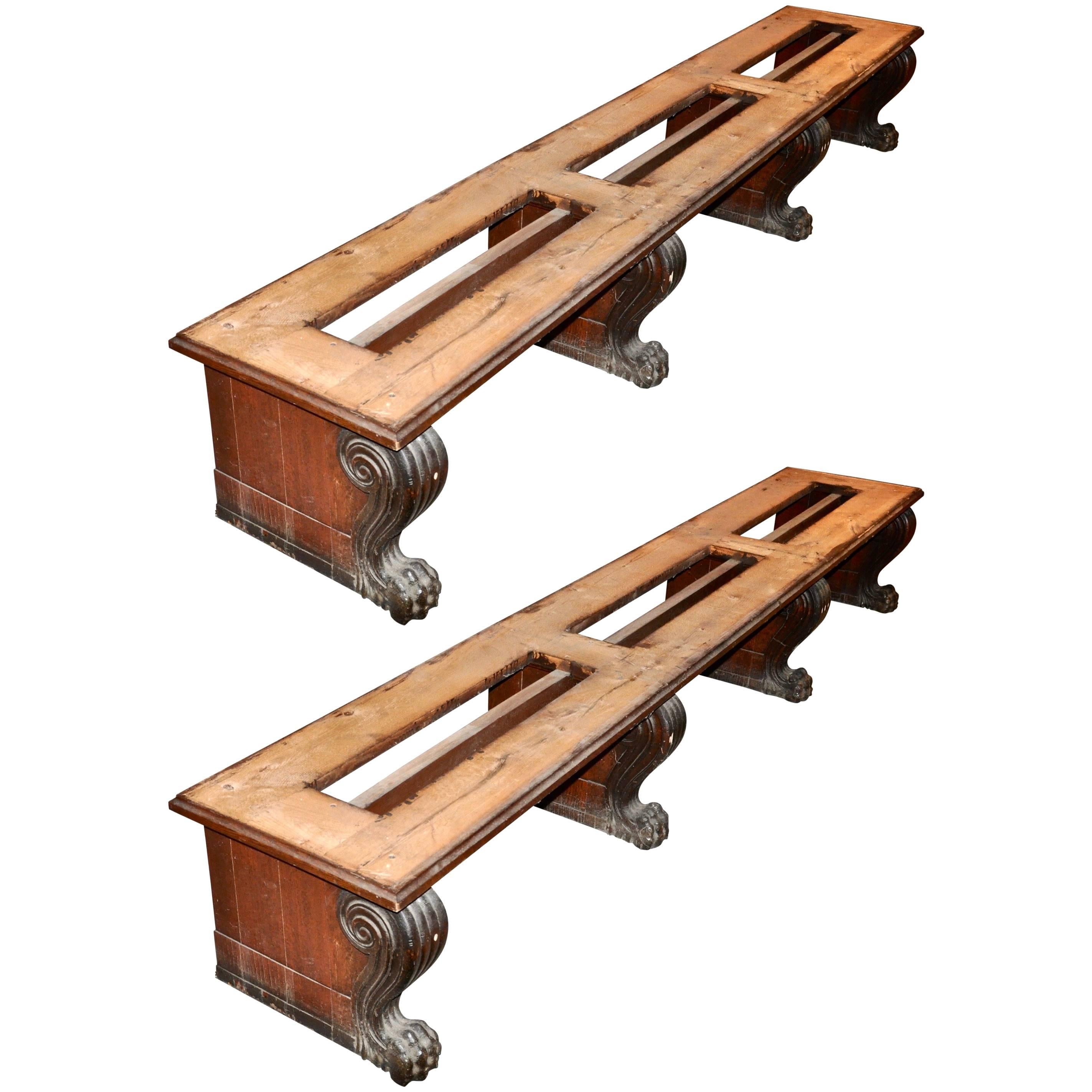 Pair of Oak Renaissance Revival Benches from the Boston Public Library