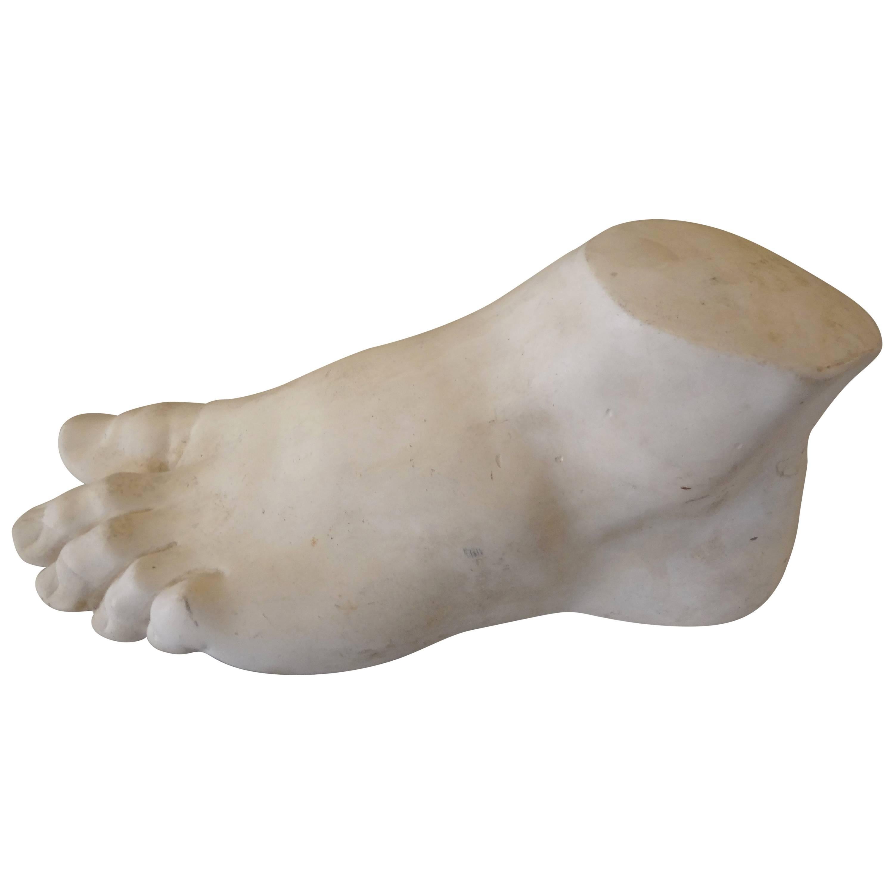 Interesting French patinated plaster foot maquette in classical Roman style. This vintage foot sculpture depicts the foot of Hercules. 