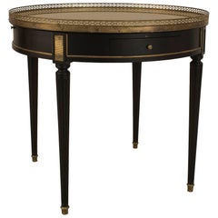 Antique French Leather and Marble End Table
