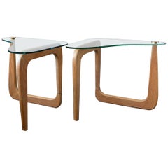 Pair of Sculptural Cerused Oak and Glass End Tables