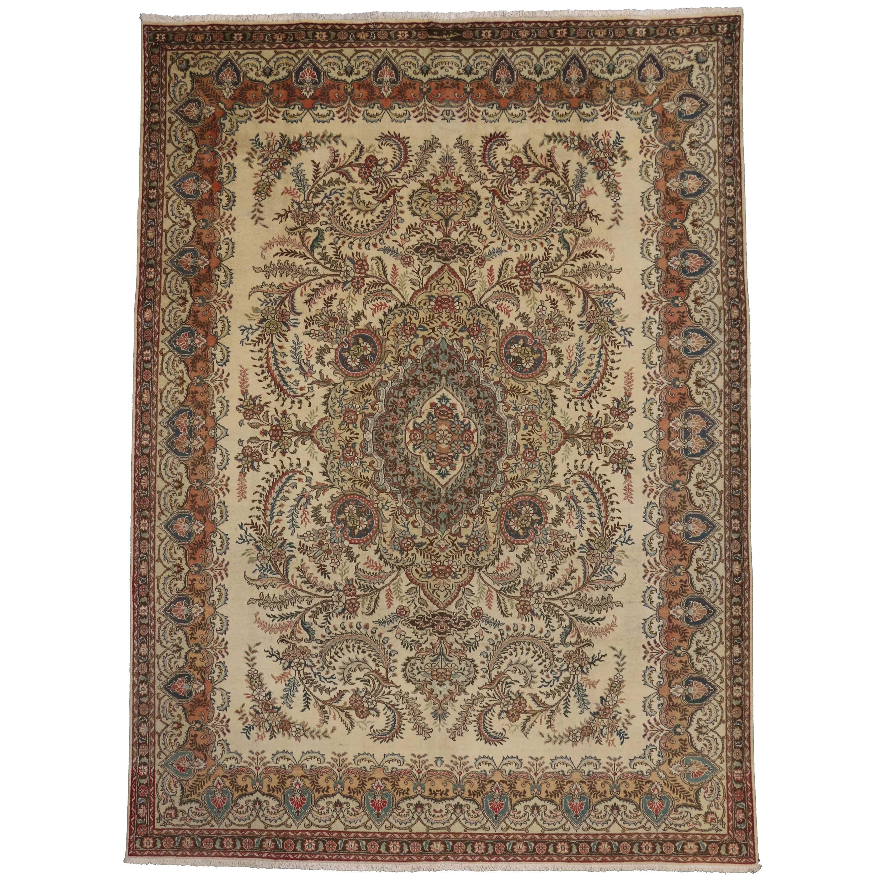 Vintage Persian Tabriz Rug in Light Colors