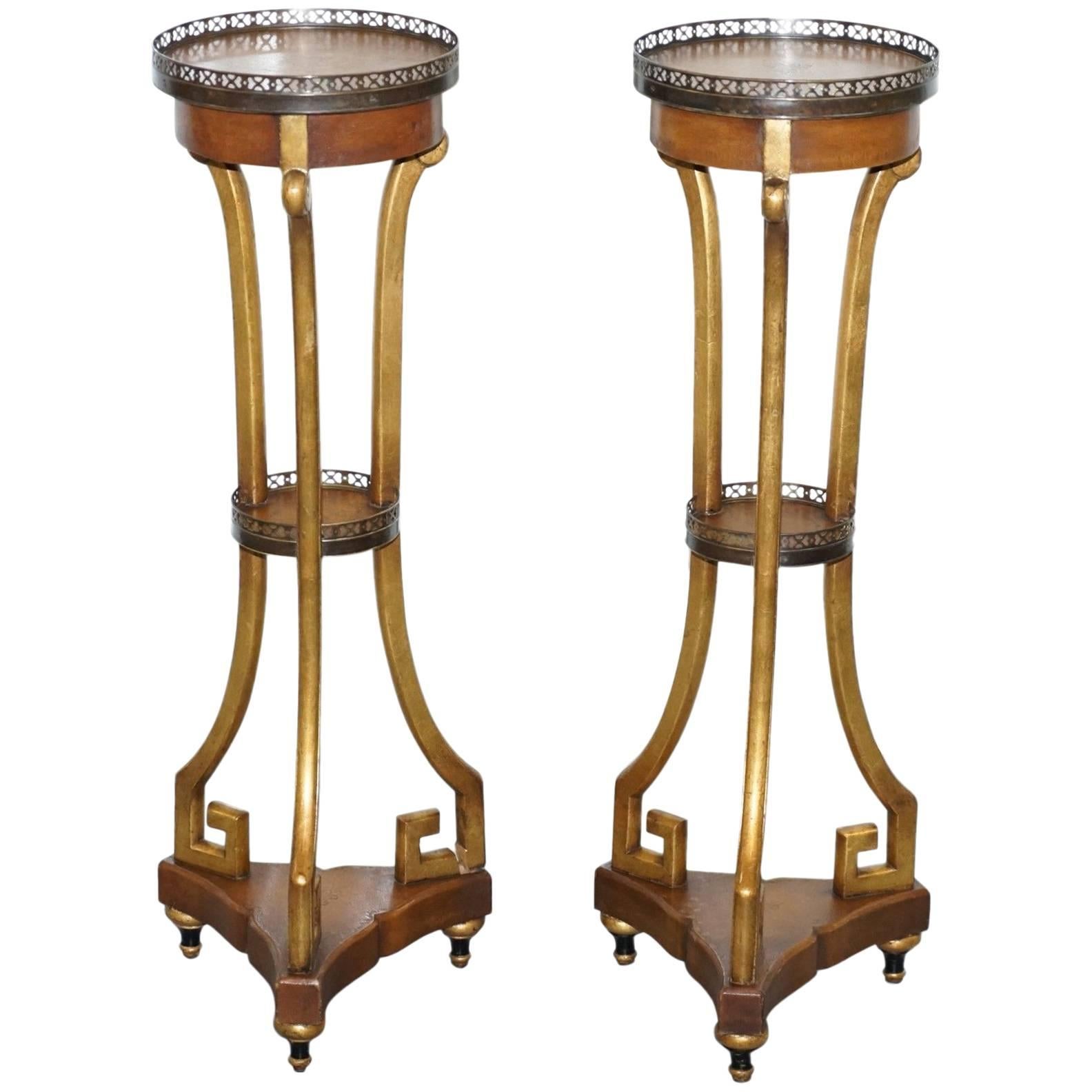 Theodore Alexander Three-Tiered Lamp Wine Side End Tables Jardiniere Stands Pair