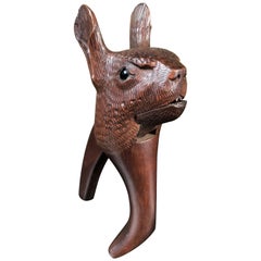 Antique Rabbit Effigy Hand-Carved Black Forest Nut Cracker with Glass Eyes