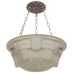 French Art Deco Frosted Glass Two-Tier Pendant Bowl Form Chandelier