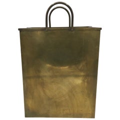 Vintage 1960s Italian Sarreid Ltd. Brass Shopping Bag Cachepot Planter