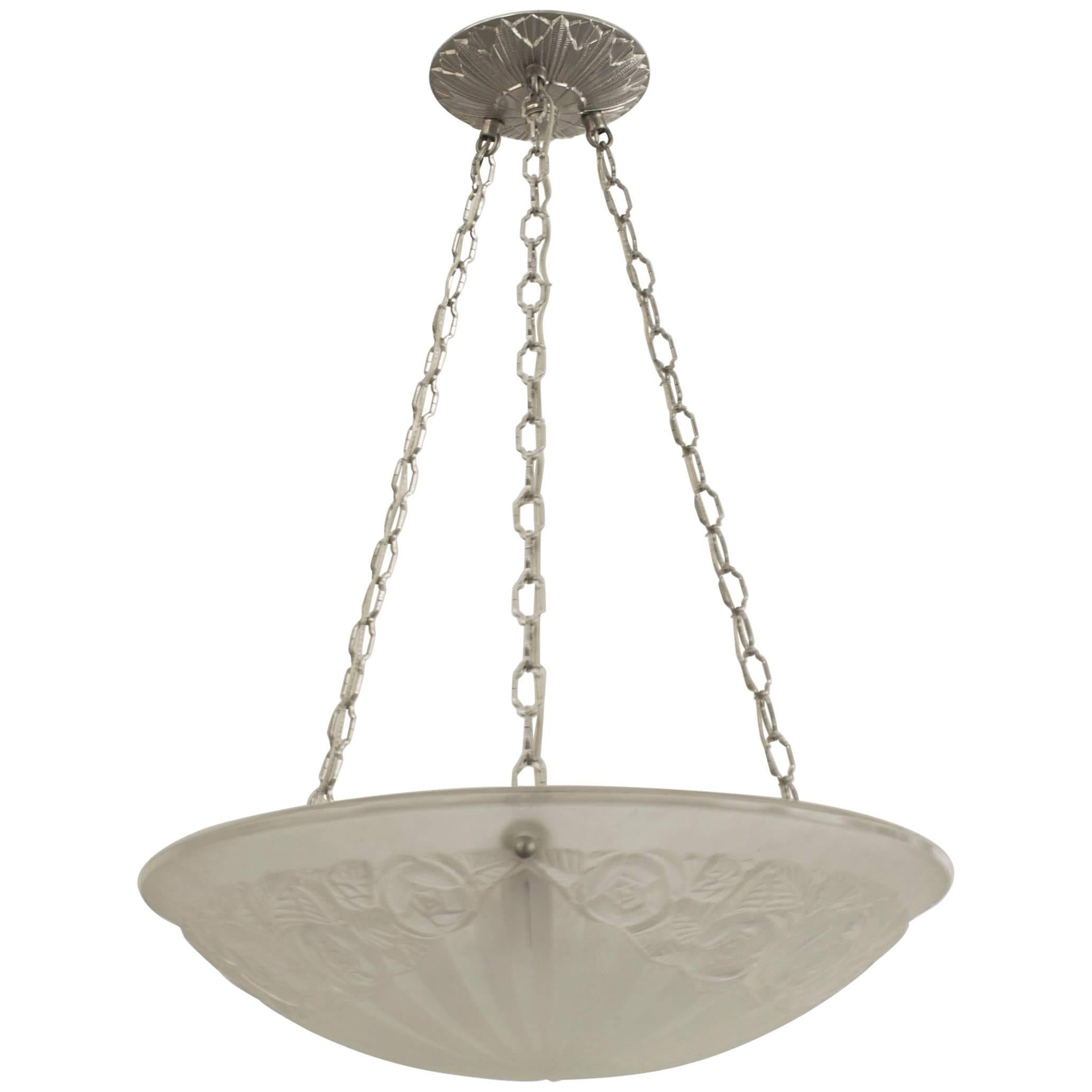 French Art Deco Frosted Glass Pendant Lamp