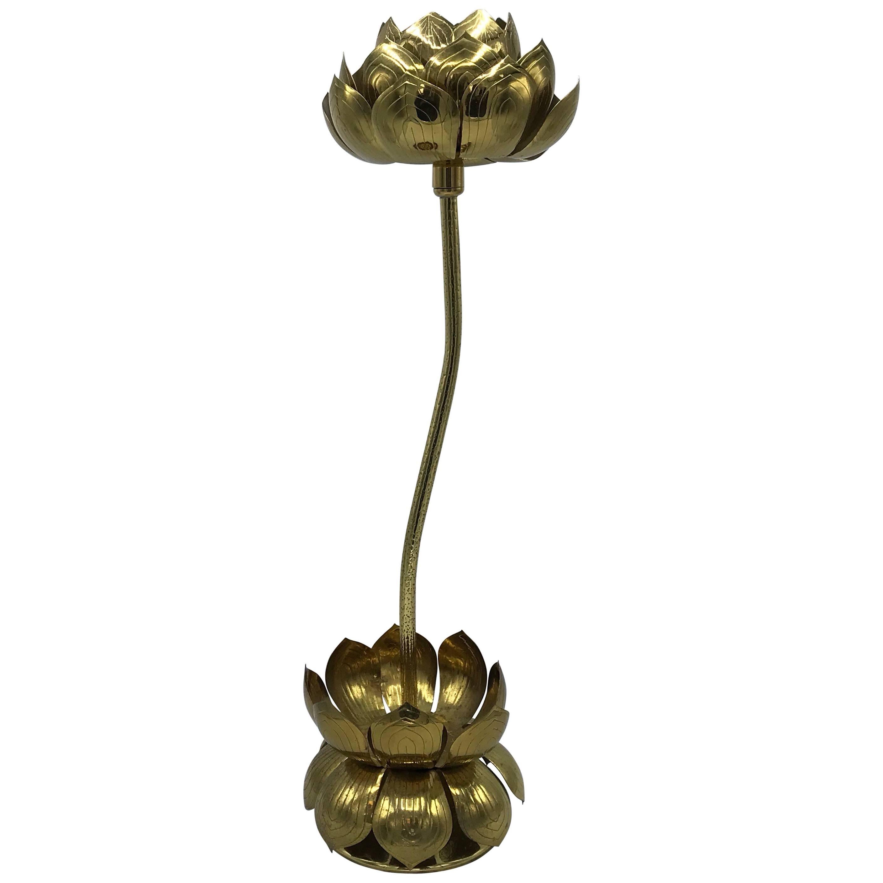 1970s Brass Lotus Sculpture Candleholder