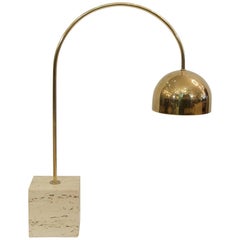 Guzzini Brass Arc Table Lamp with Travertine Base