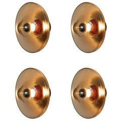 Wall Sconces in Smoked Rosdala Glass on Black and Red Metal Fixture.