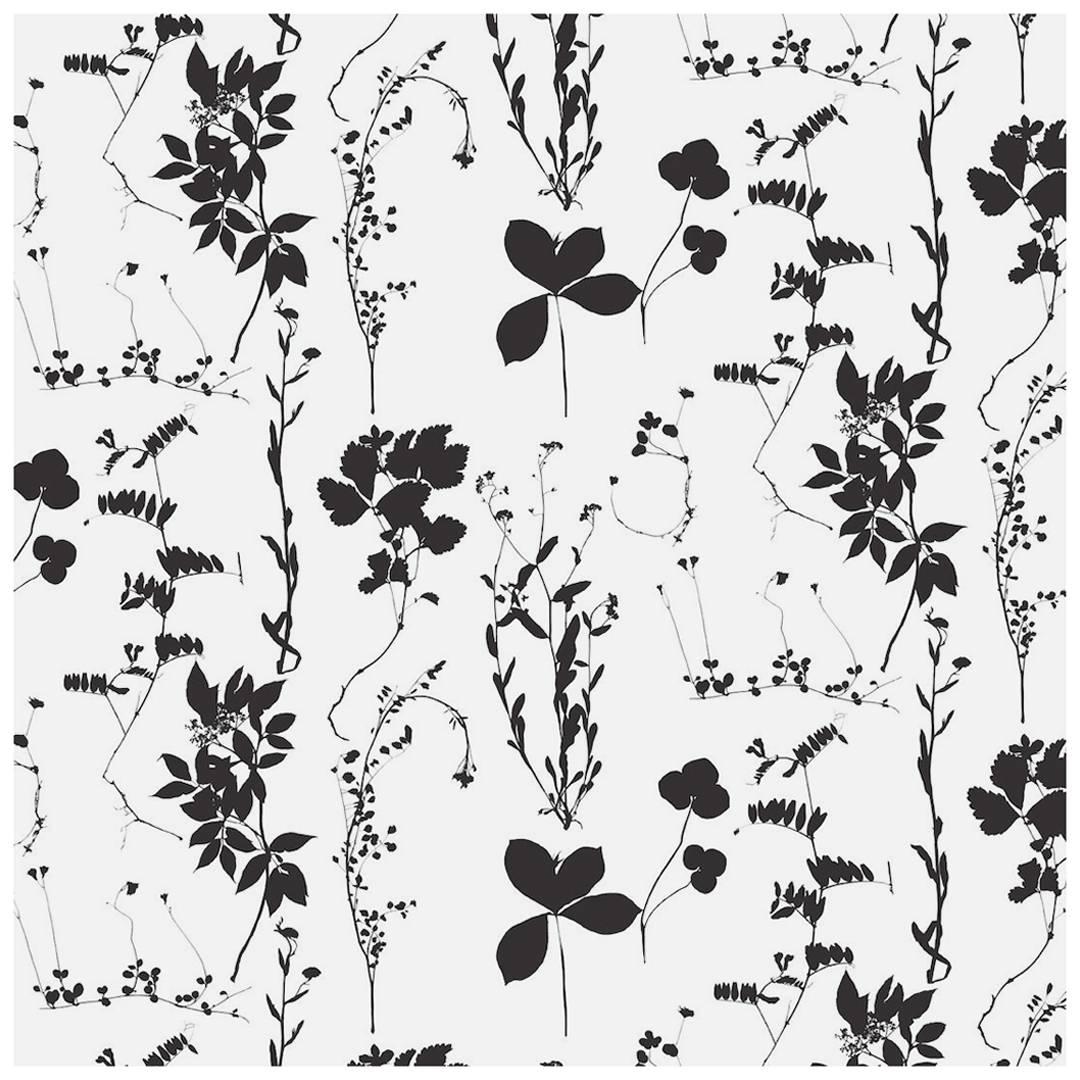 Herbario Designer Wallpaper in Cinder 'Black and White' For Sale