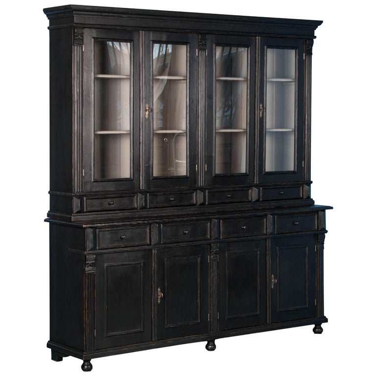 Large Reproduction Breakfront Bookcase Painted Black at 1stDibs