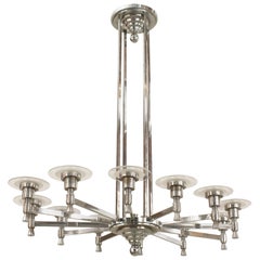 French 1940s Chrome Plated Modernist Chandelier 