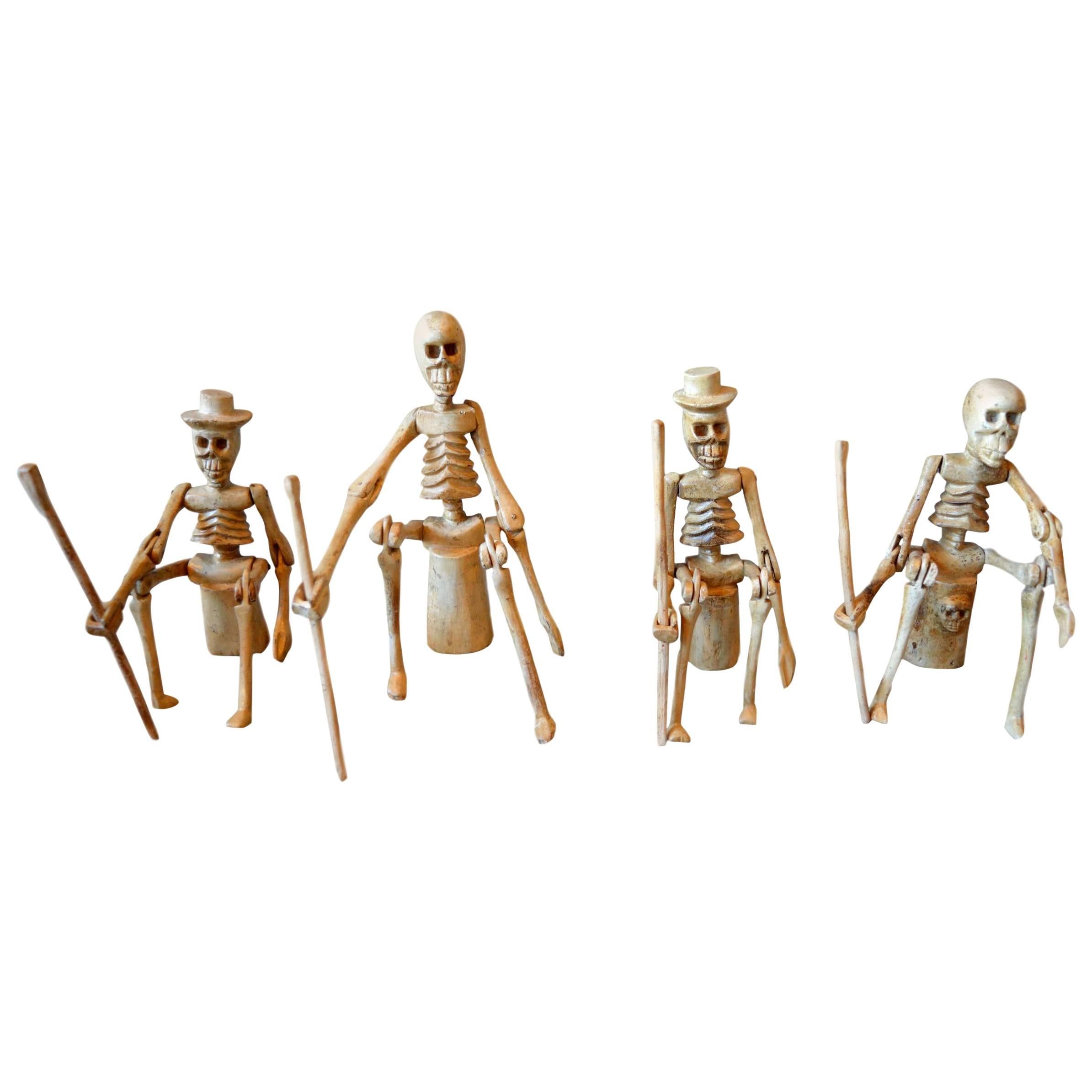 Set of Four Vintage Wood Articulating Skeletons