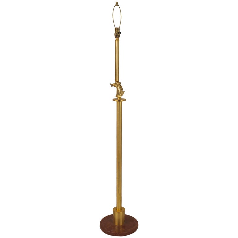 French Art Deco Gilt Bronze Horse Head Floor Lamp For Sale at 1stDibs