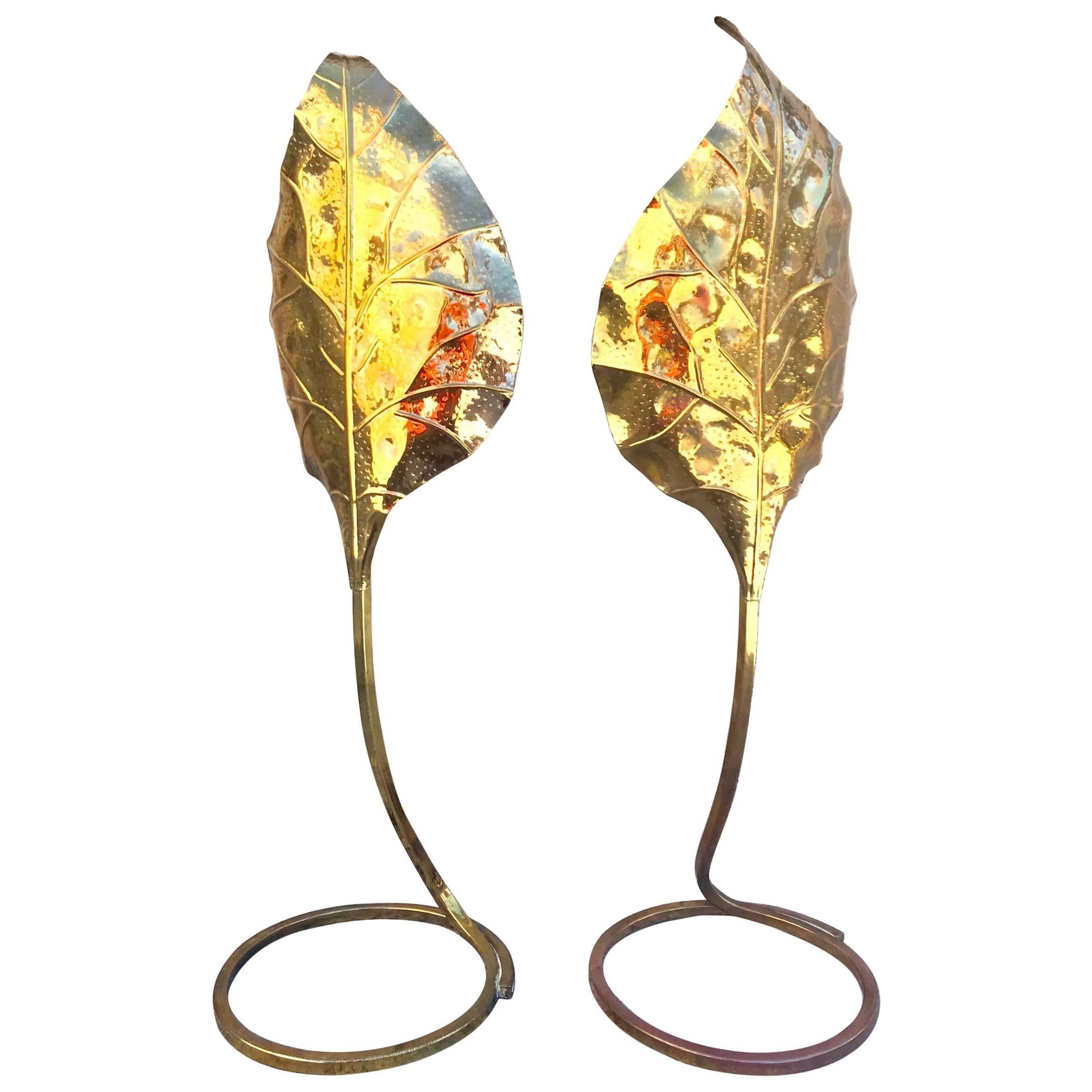 Sculptural Pair of 1970s Tommasi Barbi Italian Brass Table Lamps For Sale