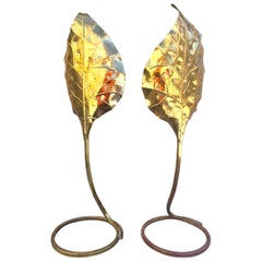 Sculptural Pair of 1970s Tommasi Barbi Italian Brass Table Lamps
