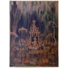 New York National Academy Artist Carl Brandien Painting, 1930 - Bali Temple
