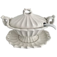 White Soup Tureen Gravy Boat with Ladle and Serving Platter