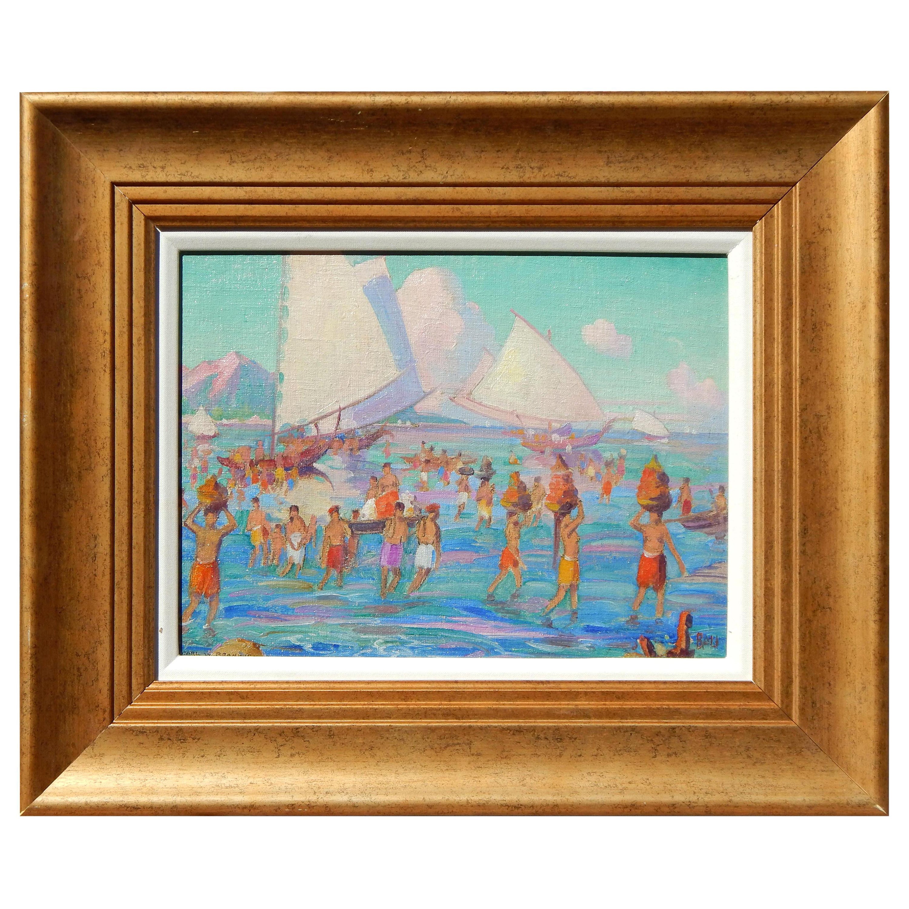 Carl Brandien, New York National Academy Artist, Oil Painting, 1930, Bali For Sale