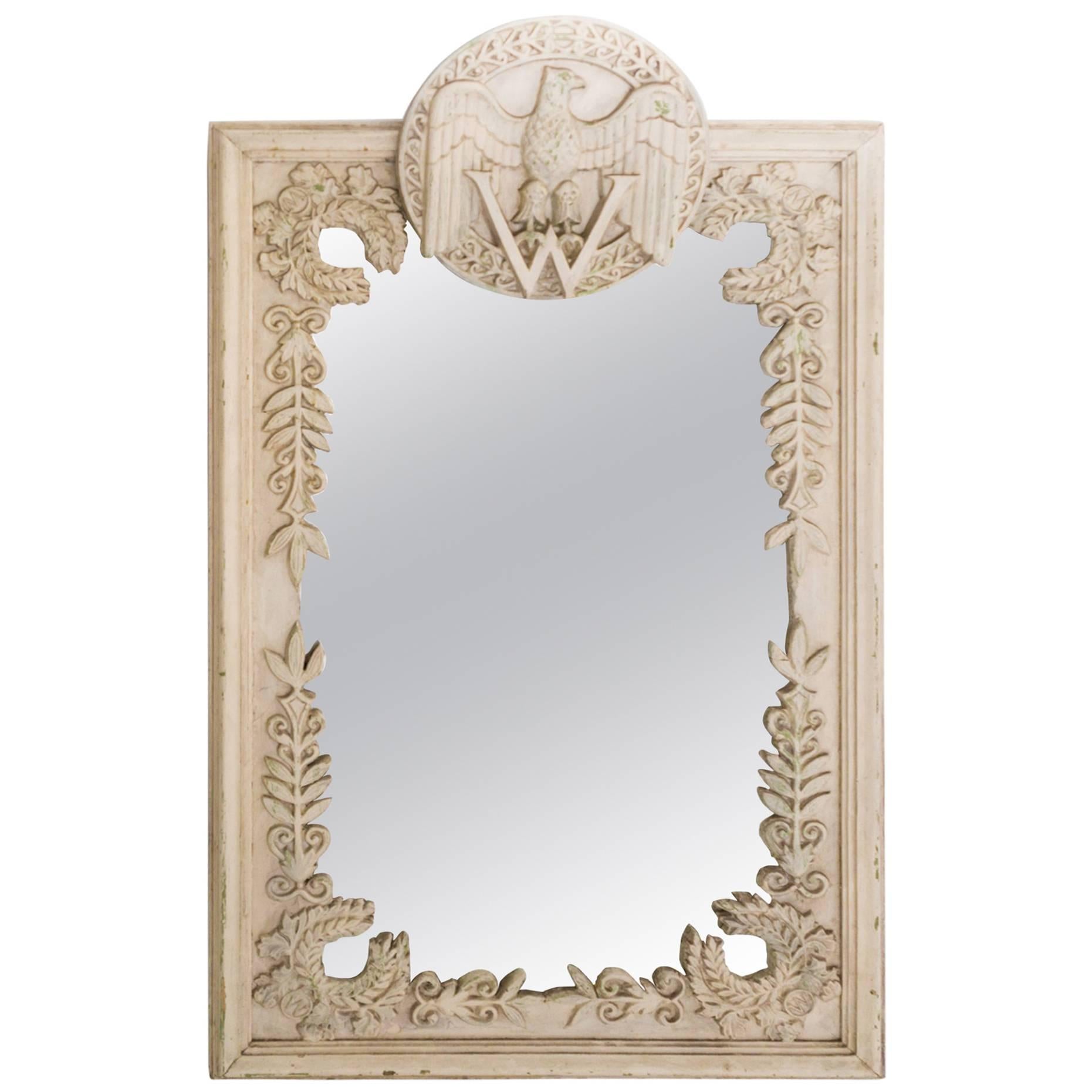 Vintage Wooden Monogrammed Mirror 'W'