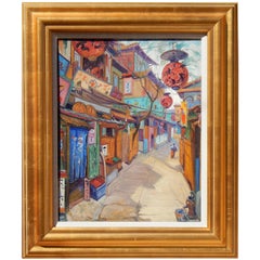New York National Academy Artist Carl Brandien Painting, 1930, Old Kyoto