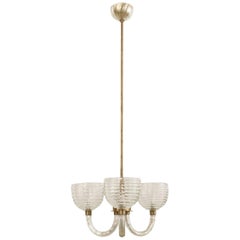 Barovier and Toso Italian Fluted Brass and Glass Chandelier