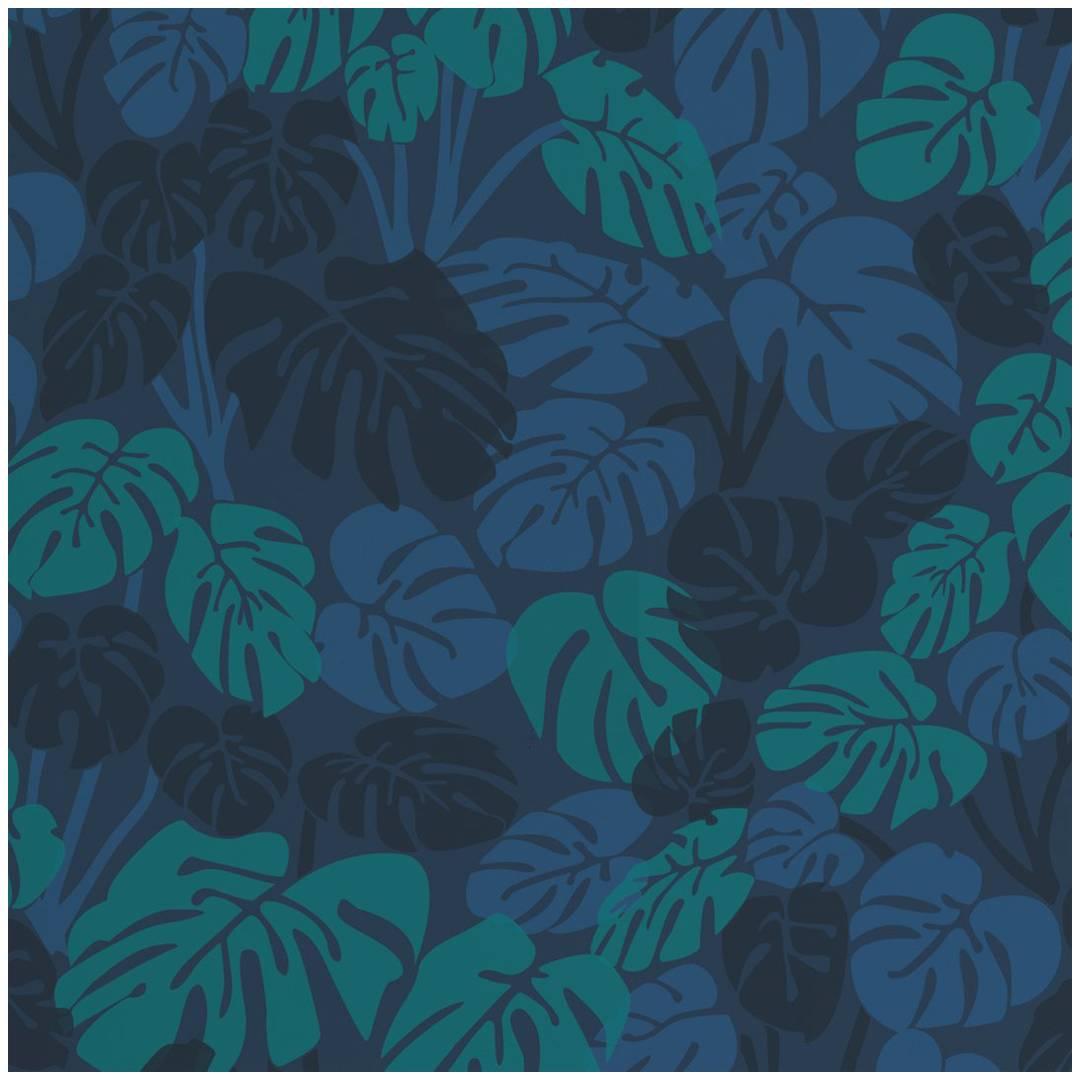 Deliciosa Designer Wallpaper in Moonlight 'Teal, Blue, Navy and Cobalt' For Sale