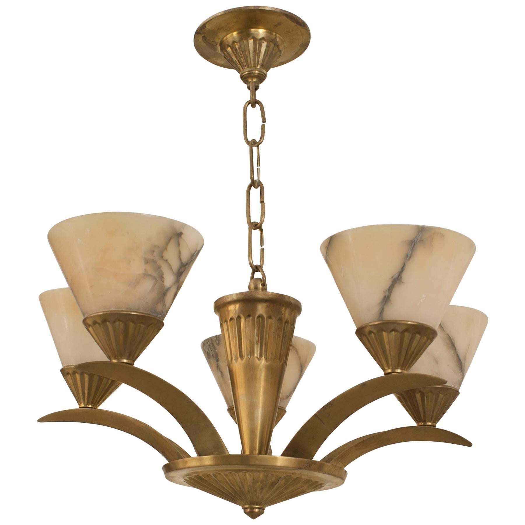 French Art Deco Brass Chandelier, Circa 1925