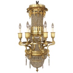 Interesting Late 19th Century Gilt Bronze and Crystal Ten-Light Chandelier