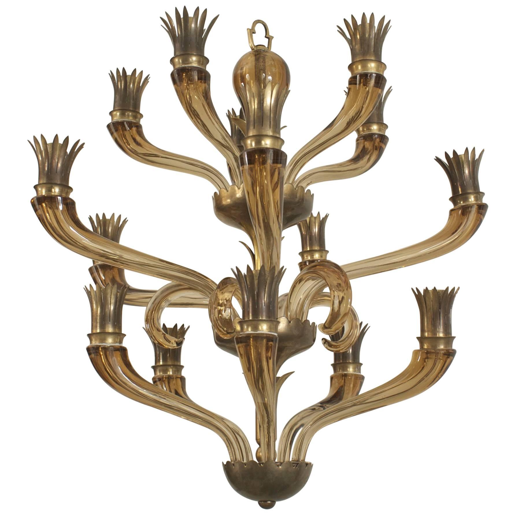 Paolo Venini Italian Murano Amber Glass Chandelier For Sale