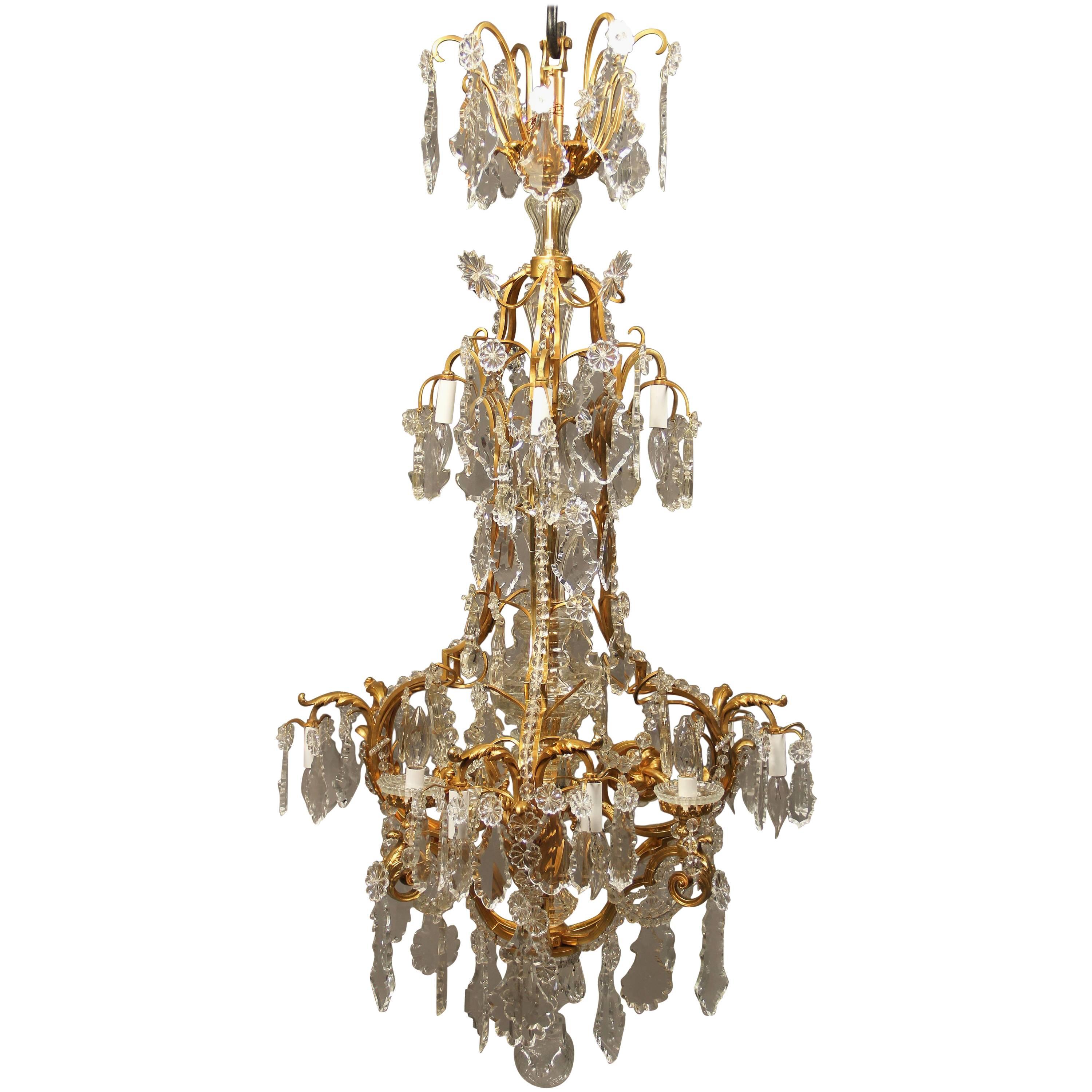 Late 19th-Early 20th Century Gilt Bronze and Baccarat Crystal Chandelier For Sale