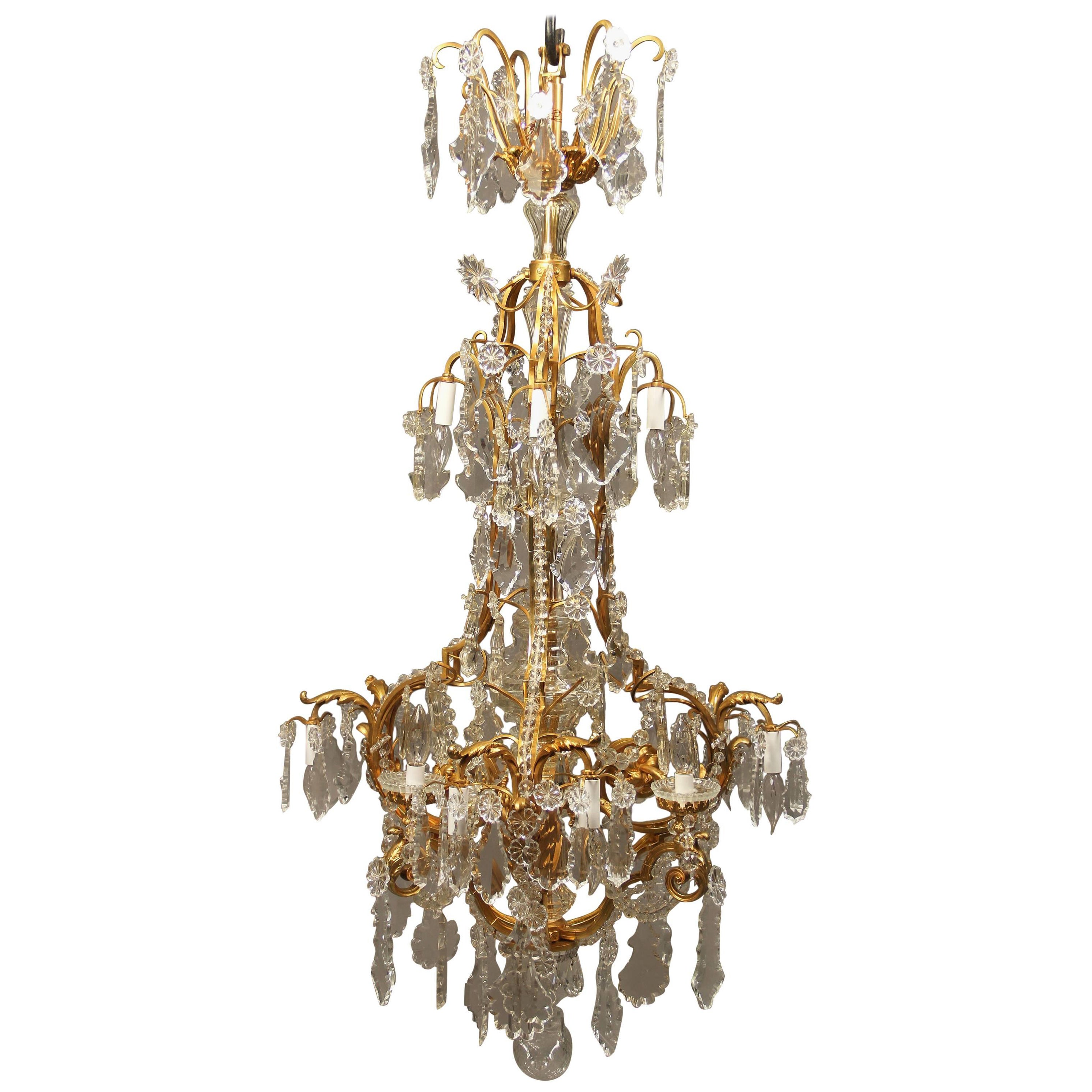 Late 19th-Early 20th Century Gilt Bronze and Baccarat Crystal Chandelier