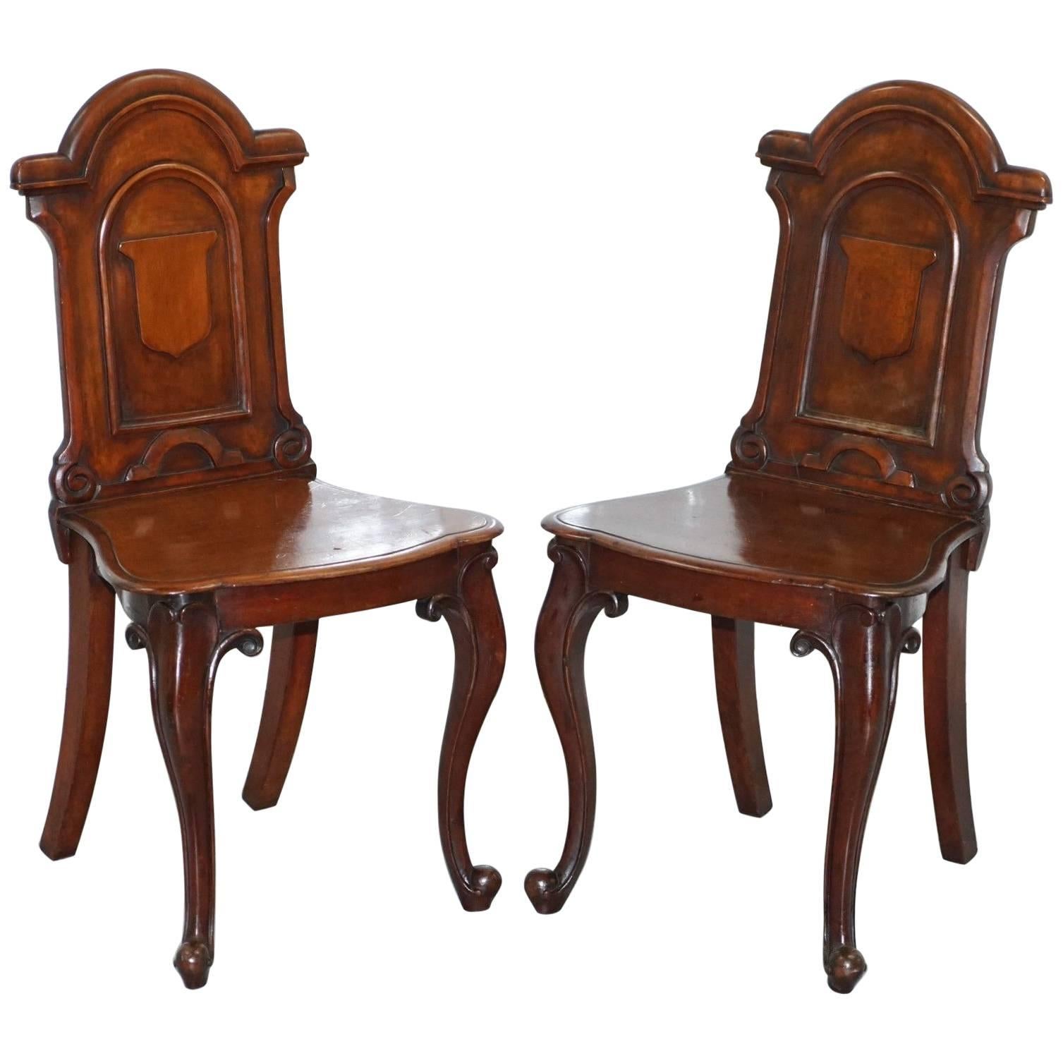 Pair of Lovley Regency Mahogany circa 1830 Shield Back Hall Chairs Nice Patina