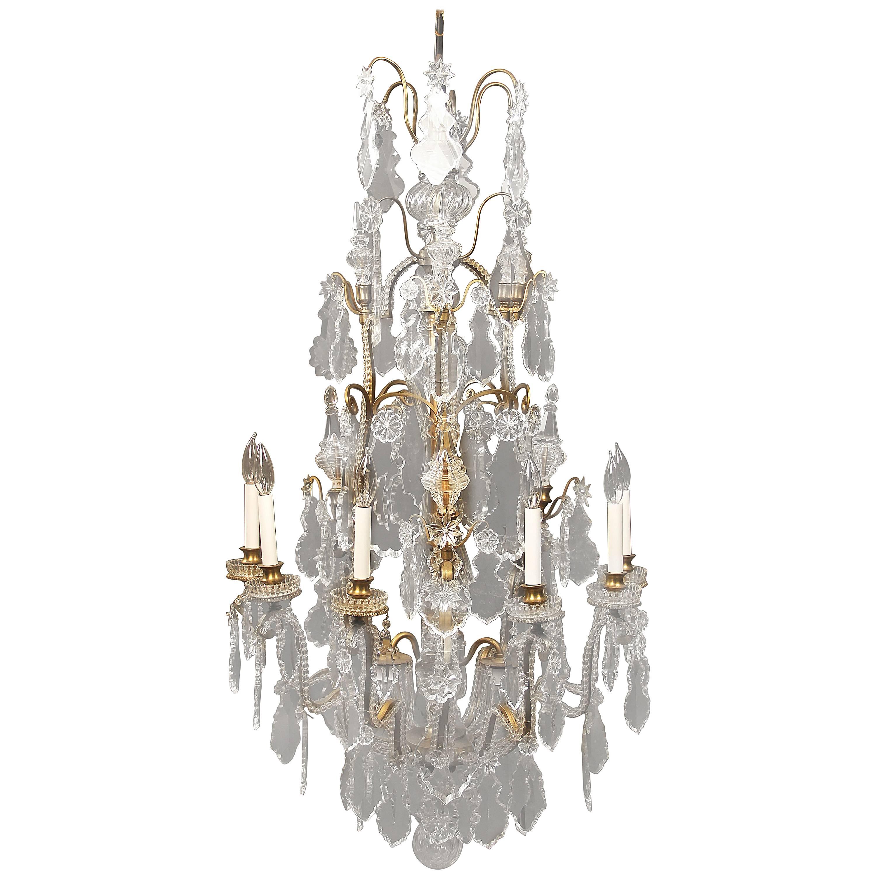 Late 19th Century Gilt Bronze and Baccarat Crystal Twelve-Light Chandelier
