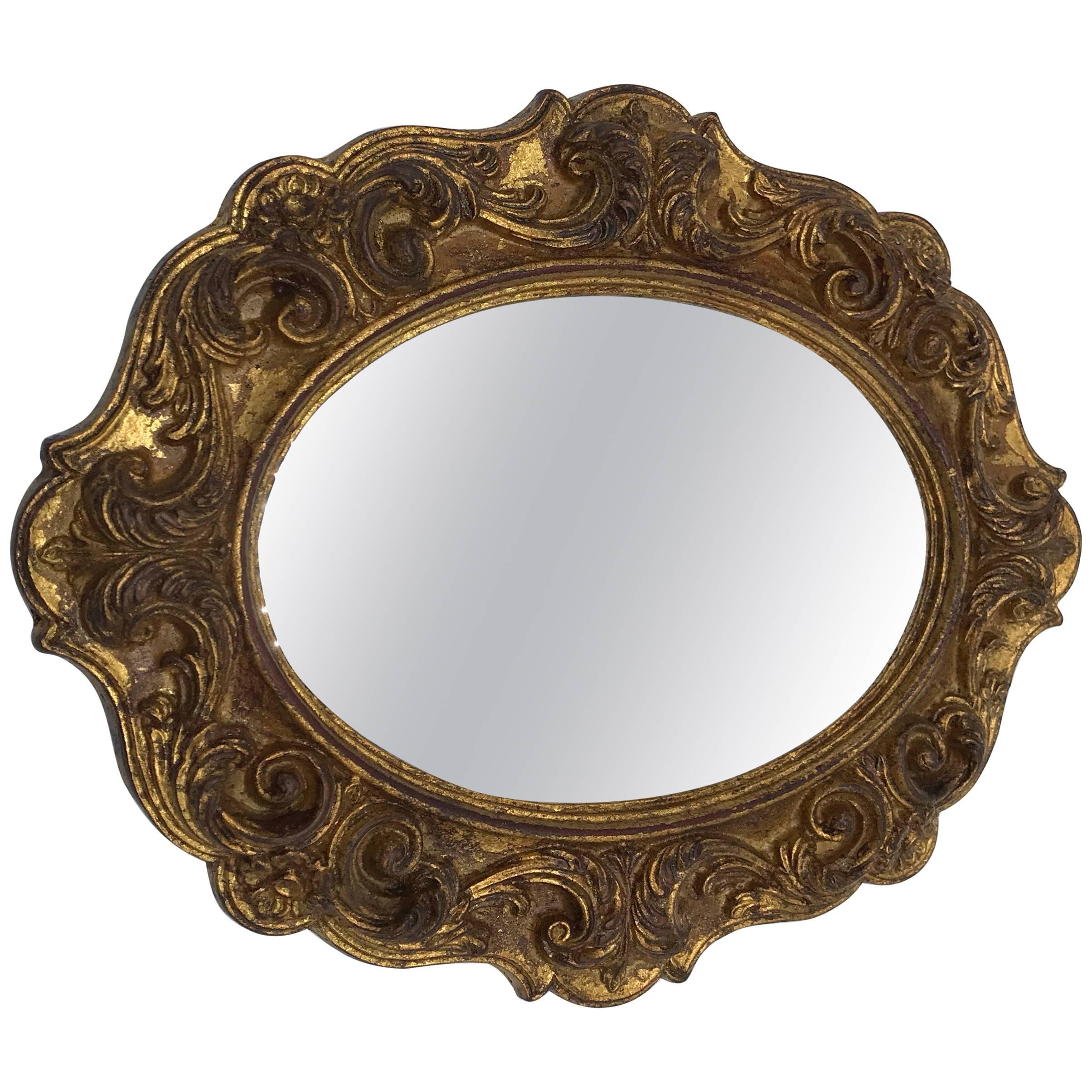 1960s Italian Florentine Oval Gilded Mirror