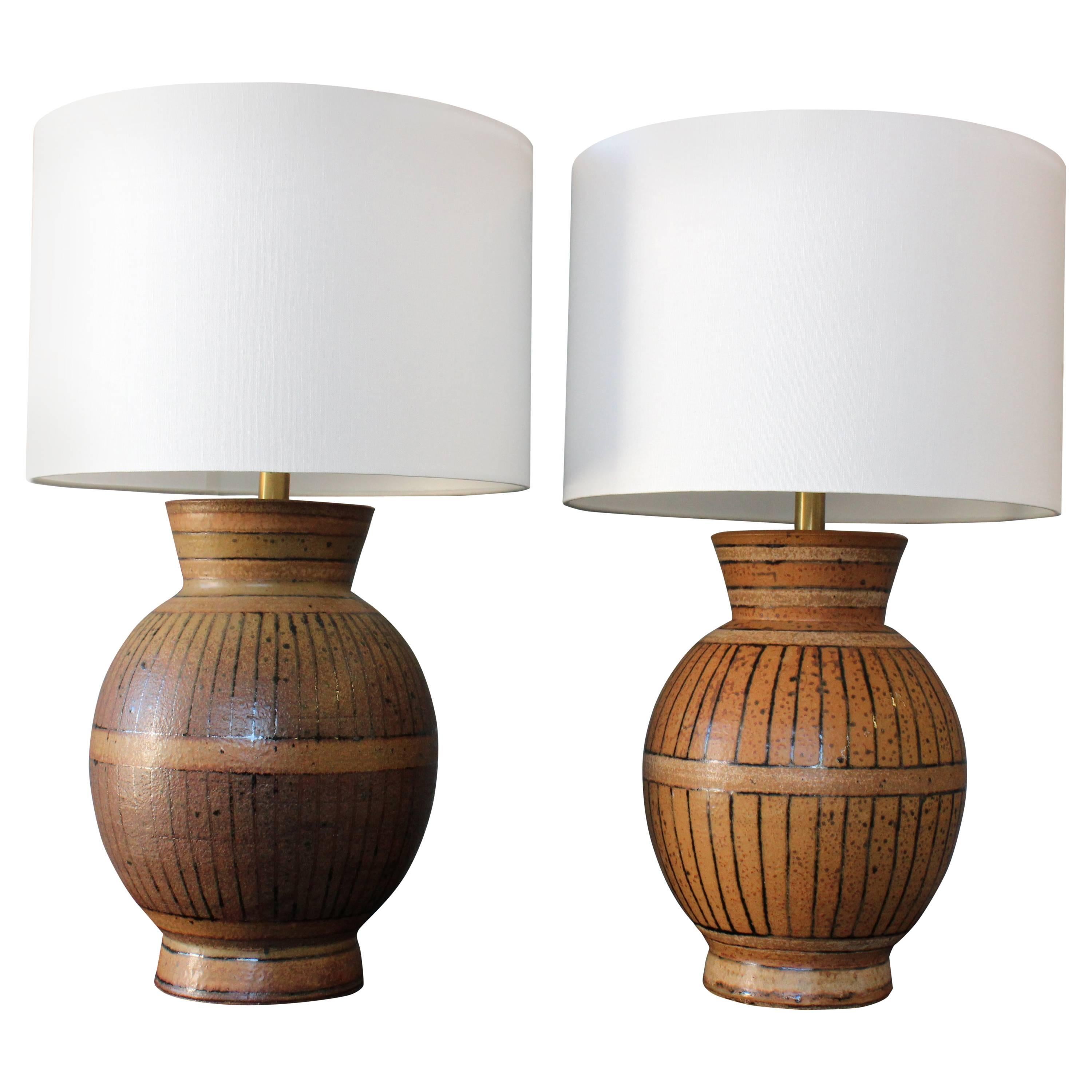 Pair of 1960s Stoneware Lamps by Brent Bennett