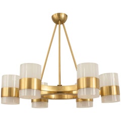 French Gilt Brass Ring Form Chandelier, 1940s