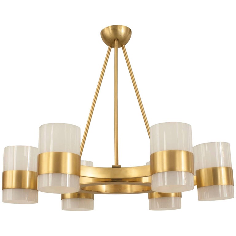 French Gilt Brass Ring Form Chandelier, 1940s For Sale at 1stDibs