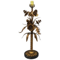 1960s Italian Florentine Gilded Lamp with Sculptural Floral Motif