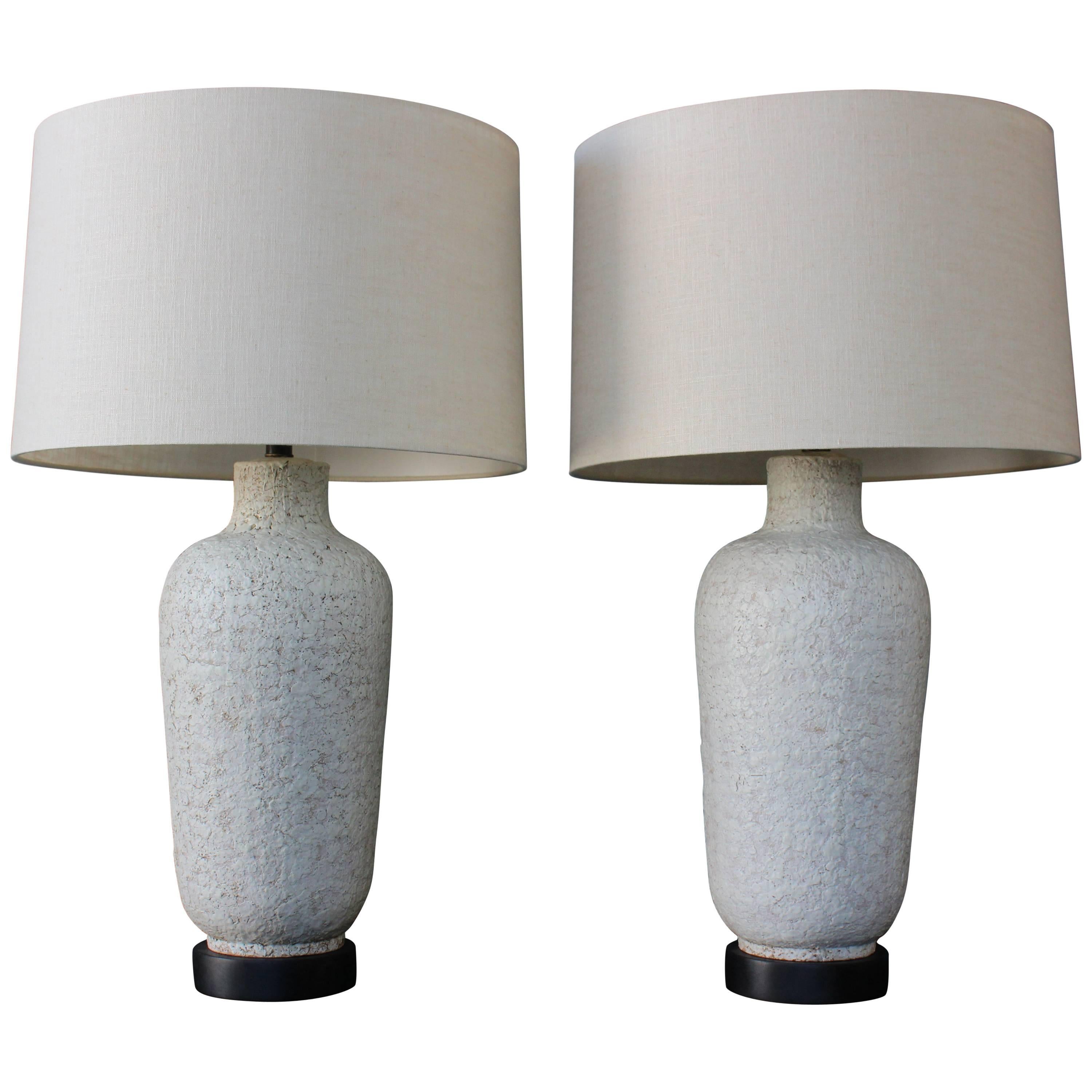 Pair of 1950s Lamps with a Heavy Texture Glaze