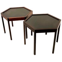 Pair of Rosewood & Black Mate Tops Hexagon Cocktail Tables by Hans C Andersen