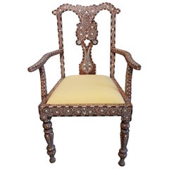 Vintage Bone-Inlaid Armchair from India, Mid-20th Century