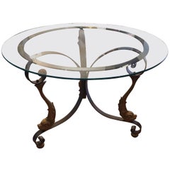 Stunning Iron and Gilded Fish Motife Round Glass Top Table