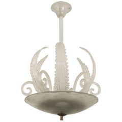 Barovier et Toso Araña italiana de cristal esmerilado de Murano con cuenco y pluma