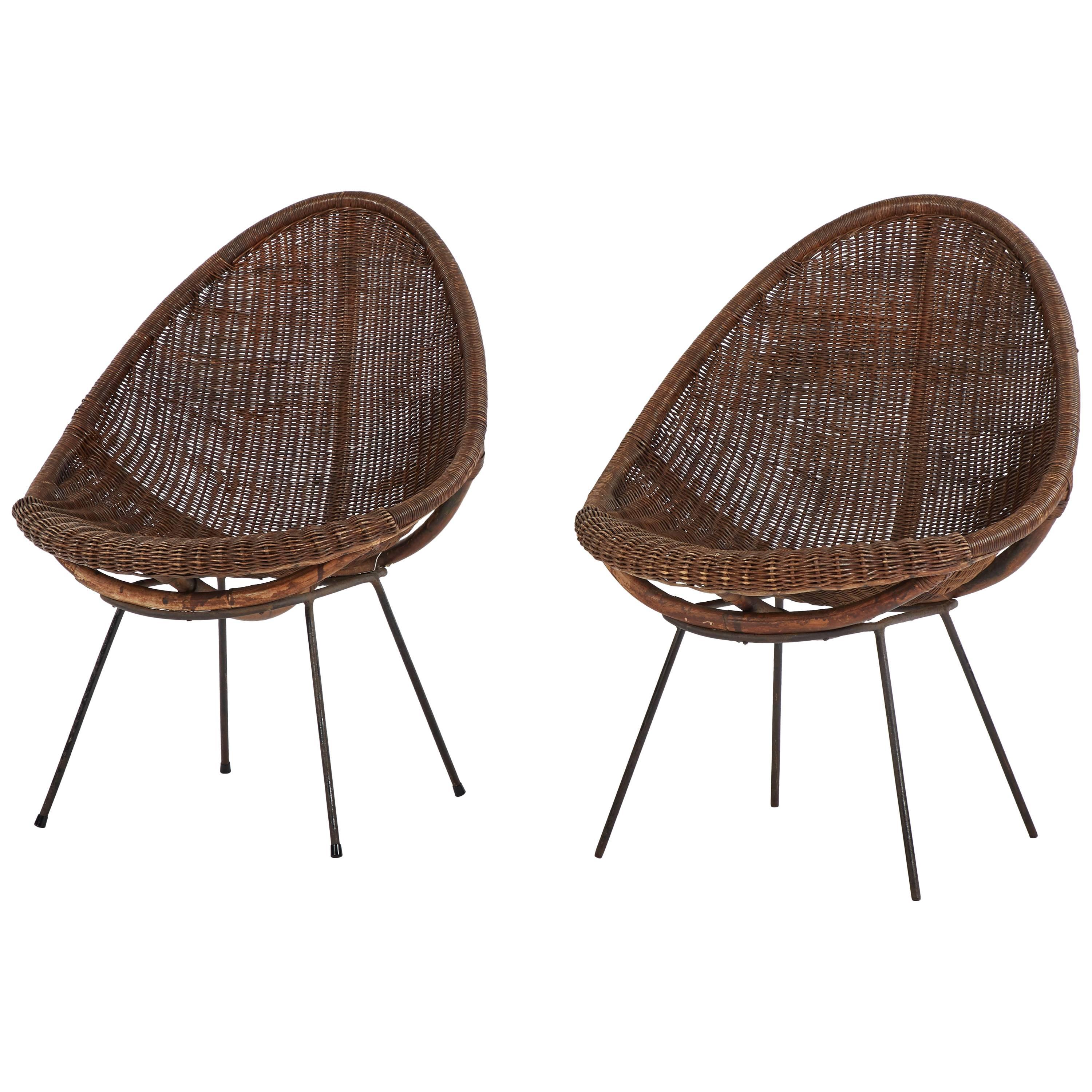 Pair of Mid-Century Bamboo and Rattan Chairs from France