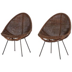 Antique Pair of Mid-Century Bamboo and Rattan Chairs from France