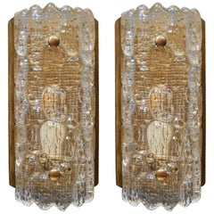 Pair of Brass and Glass Scandinavian Wall Sconces by Carl Fagerlund for Orrefors